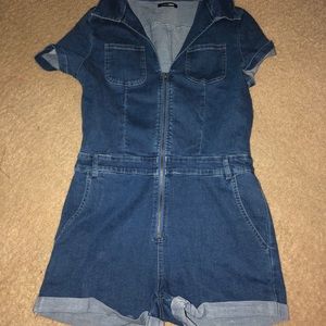Fashion nova fitted denim romper